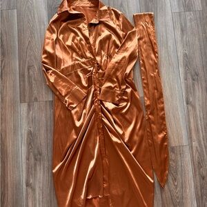 Elegant Satin Orange Dress - Size XL